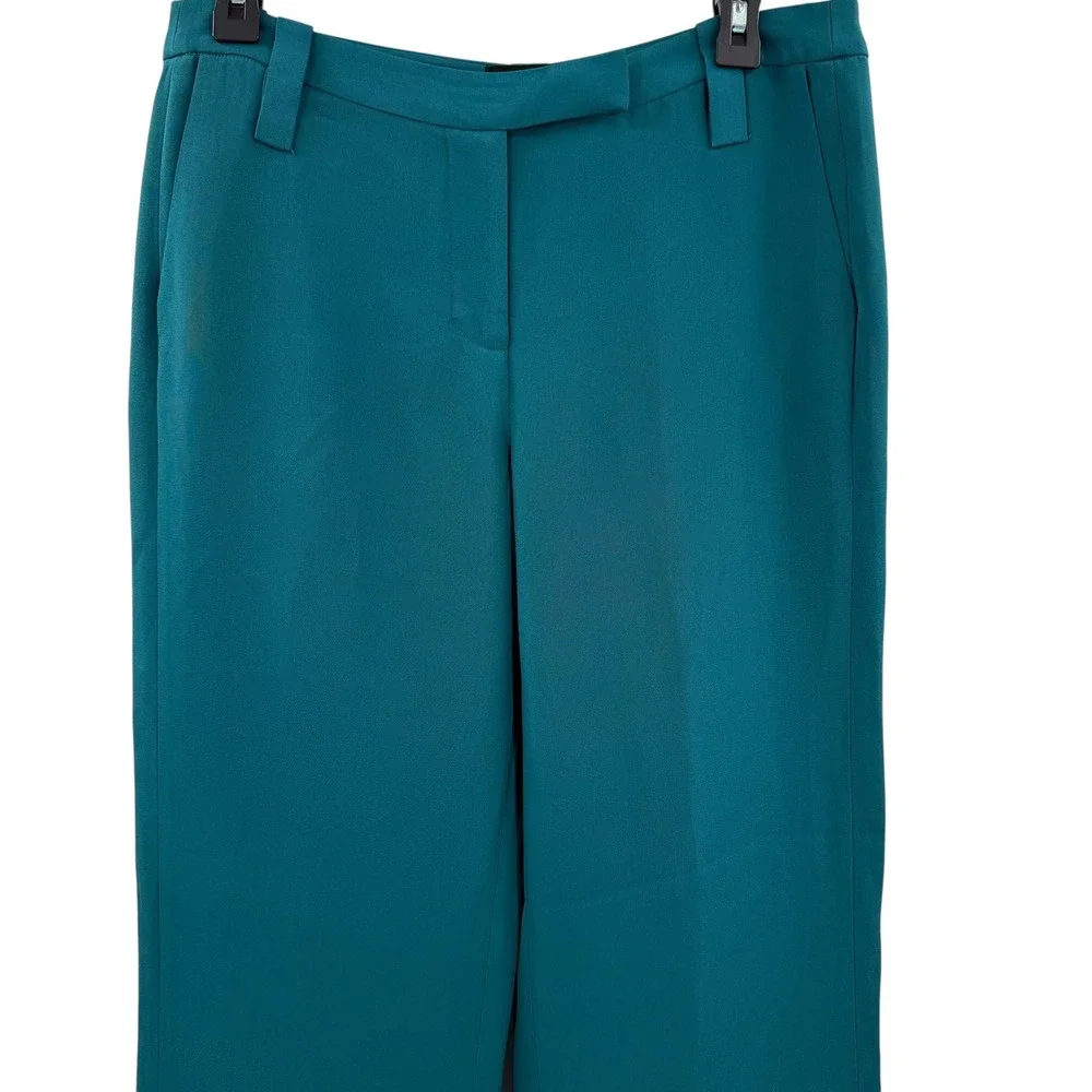 Paige Black Label Silk Wide Leg Trousers Gem Teal Green Career Pants Size 6‎ - Picture 3 of 7
